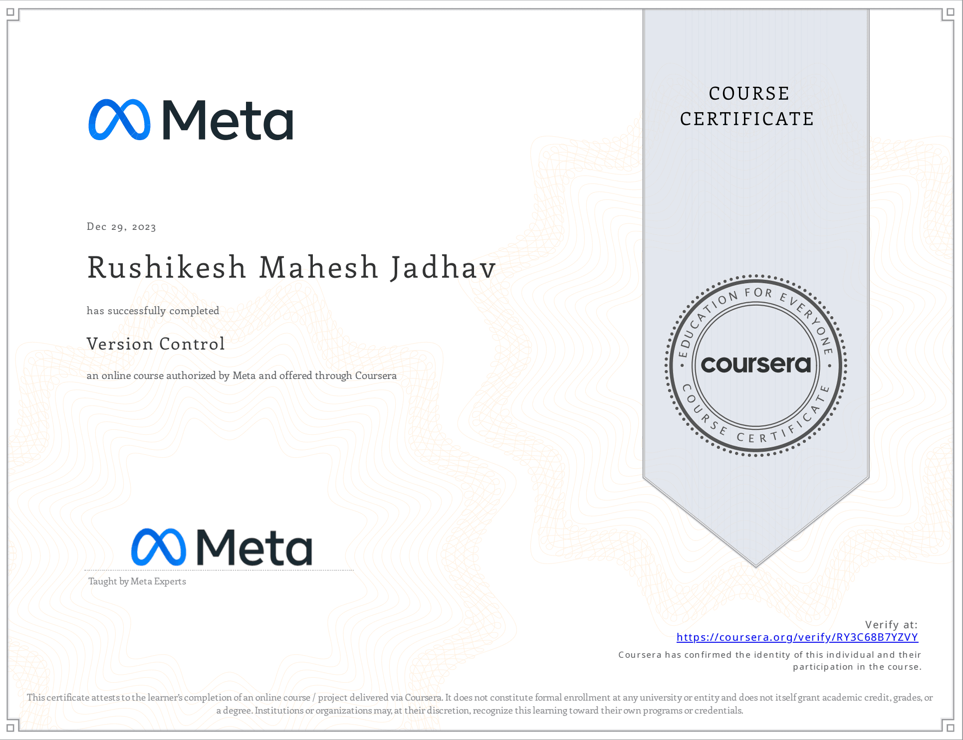 Version Control certificate